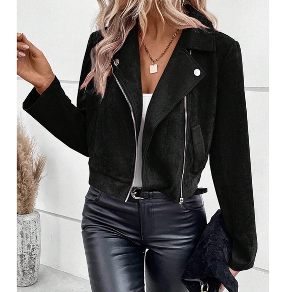 Luxe Camel Vegan Suede Zipper Biker Moto Jacket Coat - Picture 2 of 8